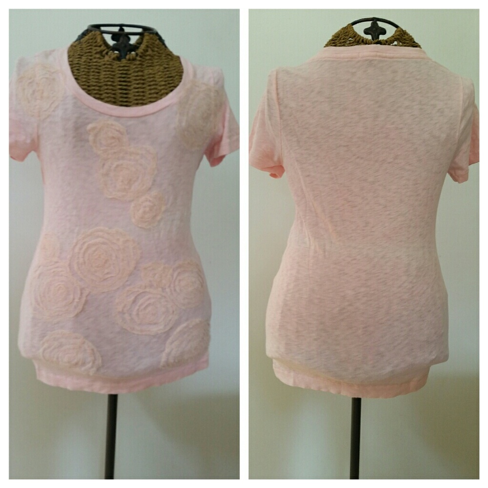 Xsoldx J CREW pink floral applique t shirt S - Picture 5 of 5